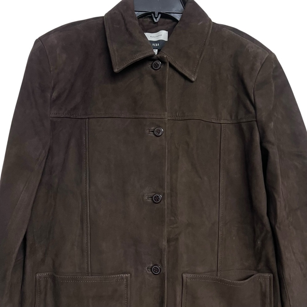 NWT Reformation Veda Lincoln Chocolate Brown Suede Shirt Jacket - Picture 4 of 13